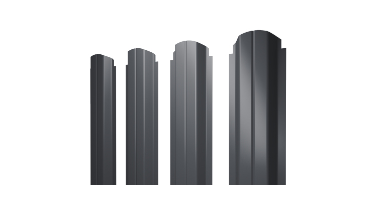 Штакетник П-образный А фигурный 0,5 GreenCoat Pural BT, matt RR 23 темно-серый (RAL 7024 мокрый асфальт)
